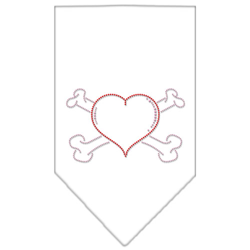 Heart Crossbone Rhinestone Bandana White Small